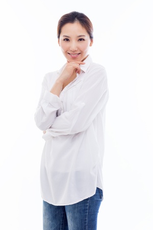 Beautiful young Asian Lady isolated on white background.の写真素材