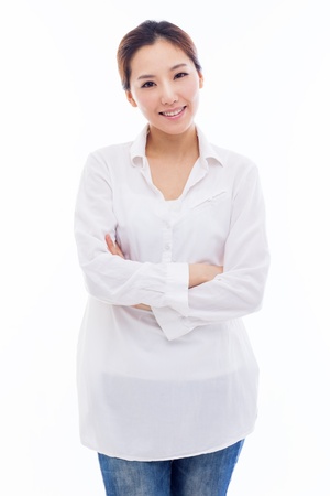 Beautiful young Asian Lady isolated on white background.の写真素材