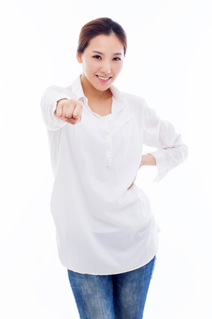Young Asian woman showing fist isolated on white background.の写真素材