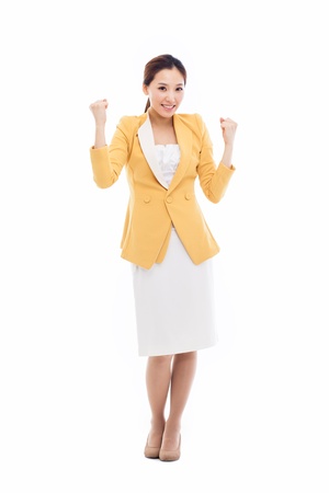 Happy business woman isolated on whitebackground. の写真素材