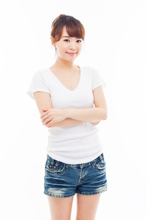 Beautiful young Asian woman isolated on whiteの写真素材