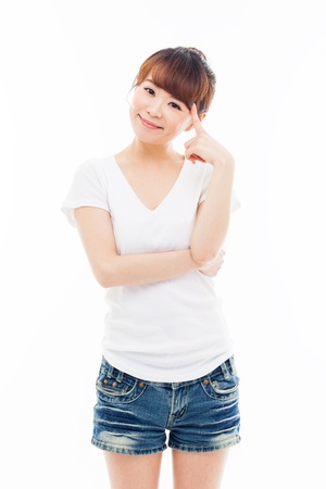 Beautiful young Asian Lady isolated on white background の写真素材