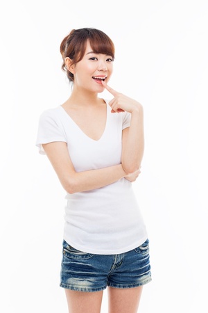 Beautiful young Asian Lady isolated on white background.の写真素材