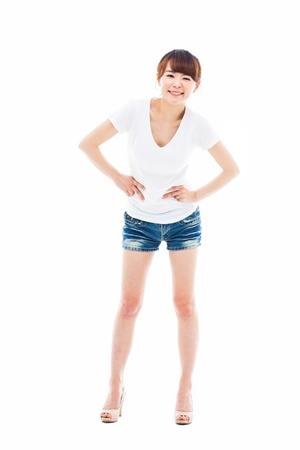 Young Asian woman full shot isolated on white background. の写真素材