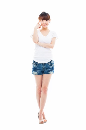 Young Asian woman full shot isolated on white background.の写真素材