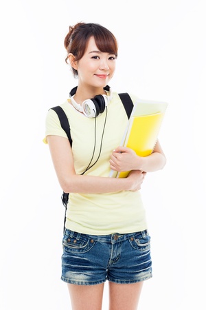 Young Asian student isolated on white background.の写真素材