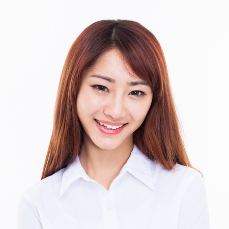 Happy young Asian woman close up shotの写真素材