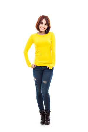Young Asian woman full shot isolated on white background. の写真素材