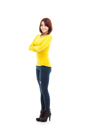Young Asian woman full shot isolated on white background. の写真素材
