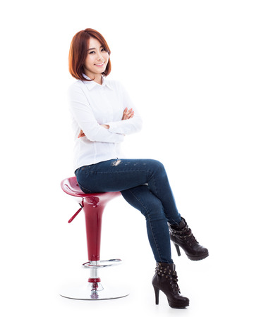 Young Asian woman full shot isolated on white background. の写真素材