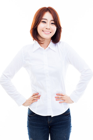 Beautiful young Asian Lady isolated on white background.の写真素材