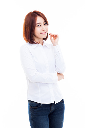 Beautiful young Asian Lady isolated on white background.の写真素材