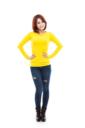 Young Asian woman full shot isolated on white background. の写真素材