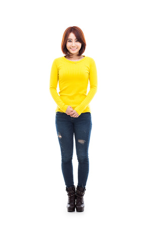 Young Asian woman full shot isolated on white background. の写真素材