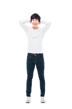 Young Asian man isolated on white background.の写真素材