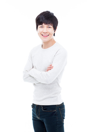 Young Asian man with smiling isolated on white background.の写真素材
