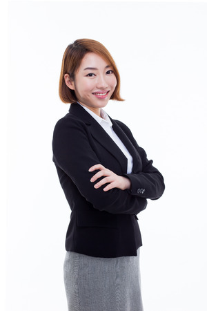 Yong pretty Asian business woman isolated on white background.の写真素材