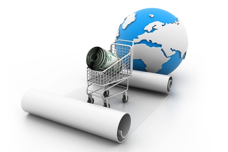 Shopping trolley with money  global shopping concept の写真素材