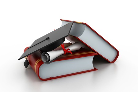 Graduation concept with cap and diplomaの写真素材