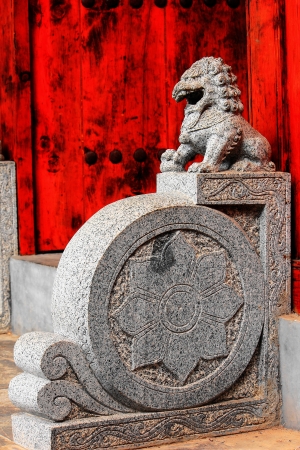 stone lion and stone drumの写真素材