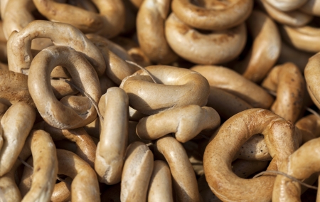 Russian round cracknels sold on the marketの写真素材