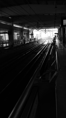 dark rail tunnelの写真素材