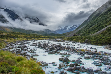 Hooker Valley Track, One of the most popular walks in Aoraki/Mt Cook National Park, New Zealandの写真素材