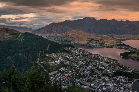 Ariel view of Queenstown, New Zealandの写真素材
