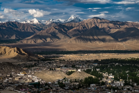 Landscape of Leh city and mountain around from Leh Monastery Leh district, Ladakh, in the north Indian state of Jammu and Kashmir.の写真素材