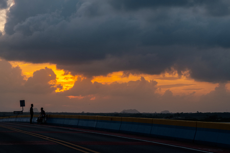 Highway across the dried sea in Pattalung district, Southern of Thailand.の写真素材