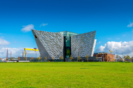 Titanic Belfast is a visitor attraction and a monument to Belfast's marine industrial history on the site of the former shipyard of Harland & Wolff where the RMS Titanic was built, Belfast, Northern Irelandのeditorial素材
