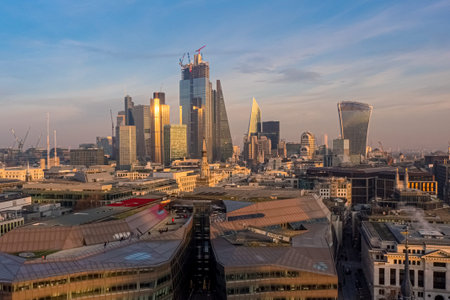 Aerial view of London at the sunset from St.Paul Cathedral, United Kingdom