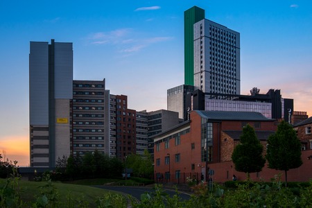 LEEDS, UK -JUNE 2, 2019: The Plaza and Sky Plaza Building, a student accommodation in Leeds, United Kingdomのeditorial素材