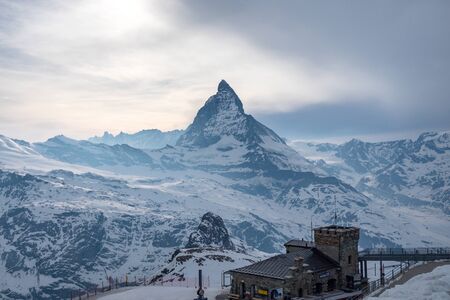 Scenic view of Matterhorn peak from Gornergrat in Zermatt, Switzerlandの写真素材