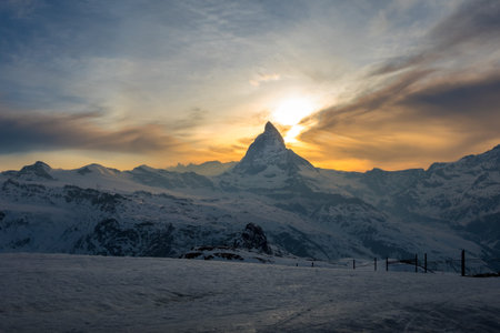 Scenic view of Matterhorn peak from Gornergrat in Zermatt, Switzerlandの写真素材