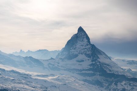 Scenic view of Matterhorn peak from Gornergrat in Zermatt, Switzerlandの写真素材