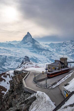 Scenic view of Matterhorn peak from Gornergrat in Zermatt, Switzerlandの写真素材