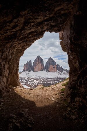 Landscape of The Three Peaks of Lavaredo (Tre Cime di Lavaredo), one of the most popular attraction in the Dolomites, Italyの写真素材