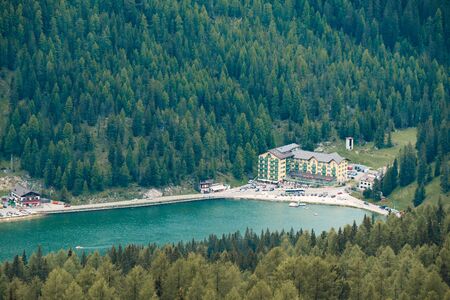 The Landscape of Lake Misurina at sunrise, Located near Auronzo di Cadore Belluno, Italyの写真素材