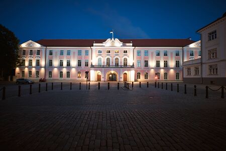 TALLINN, ESTONIA - SEP 14, 2019: The Parliament Of Estonia at Night, Located on Toompea Hill in Tallinn Old Town, Estoniaのeditorial素材