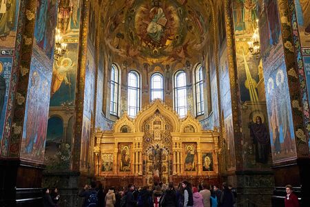 SAINT PETERSBURG, Russia - April 13, 2015: The Interior of The Church of the Savior on Spilled Blood in The City of Saint Petersburg, Russiaの写真素材