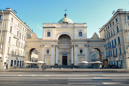 SAINT PETERSBURG, Russia - April 11, 2015: The Exterior of The Catholic Church of St Catherine in St. Petersburg, Russiaの写真素材