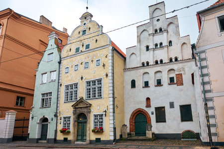 RIGA, LATVIA - SEP 10, 2019: The Exterior of Three Brothers, The Historical Landmark in Riga Old Town, Latviaのeditorial素材