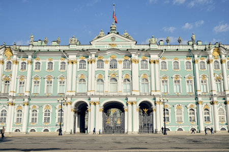 SAINT PETERSBURG, Russia - April 11, 2015: The Landscape of The State Hermitage Museum and Palace Square, Saint Petersburg, Russiaのeditorial素材