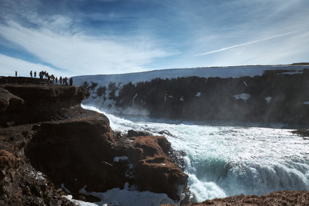 The landscape of Gullfoss waterfall, located in the Gloden Circle route in southwest Iceland