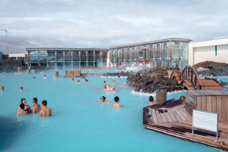 The landscape around Blue Lagoon geothermal area, Icelandのeditorial素材