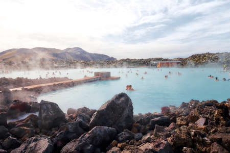 The landscape around Blue Lagoon geothermal area, Icelandのeditorial素材