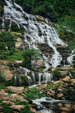 The landscape of Mae Ya waterfall on a sunny day at Chiang Mai, Thailand