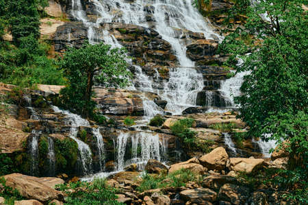 The landscape of Mae Ya waterfall on a sunny day at Chiang Mai, Thailandの写真素材