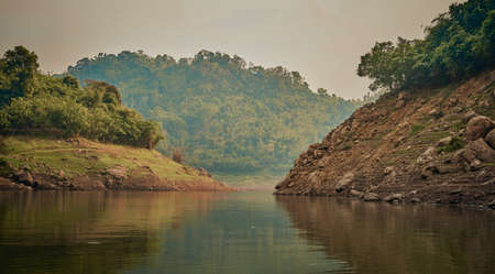 The landscape inside Khun Dan Prakan Chon Dam, Nakorn Nayok province, Thailandの写真素材